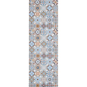 HOMCOM Küchenläufer Muster Blau-Grau 50 x 150 cm