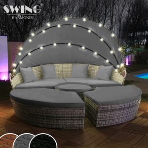 Swing&Harmonie LED - Sonneninsel Rattan Lounge Polyrattan Sitzgruppe Liege Insel inkl. Abdeckcover  - versch. Ausführungen