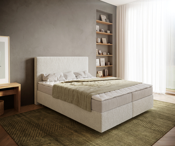 Bild 1 von Boxspringbett Dream-Well 160x200 cm Bouclé Creme-Weiß mit Matratze und Topper