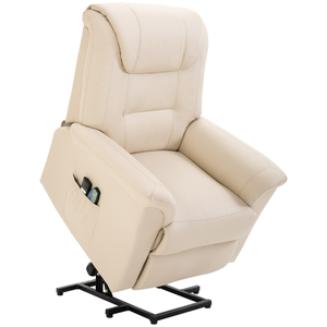 HOMCOM Sessel mit Aufstehhilfe, Verstellbarer Relaxsessel, Elektrischer Massagesessel mit Heizfunktion, Fernsehsessel mit Fernbedienung, aus Kunstleder, Creme 93 x 95 x 106 cm