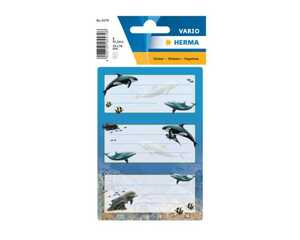 Herma Vario Buchetiketten Sticker Delfine beglimmert 6 Stück
