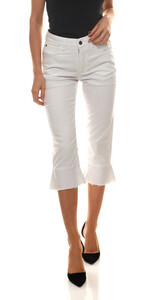 CLAIRE WOMAN Stoff-Hose modische Damen Capri-Jeans mit ausgefranstem Volant Weiß