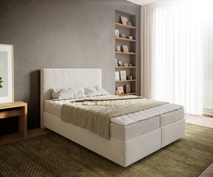 Boxspringbett Dream-Well 140x200 cm Bouclé Creme-Weiß mit Matratze und Topper