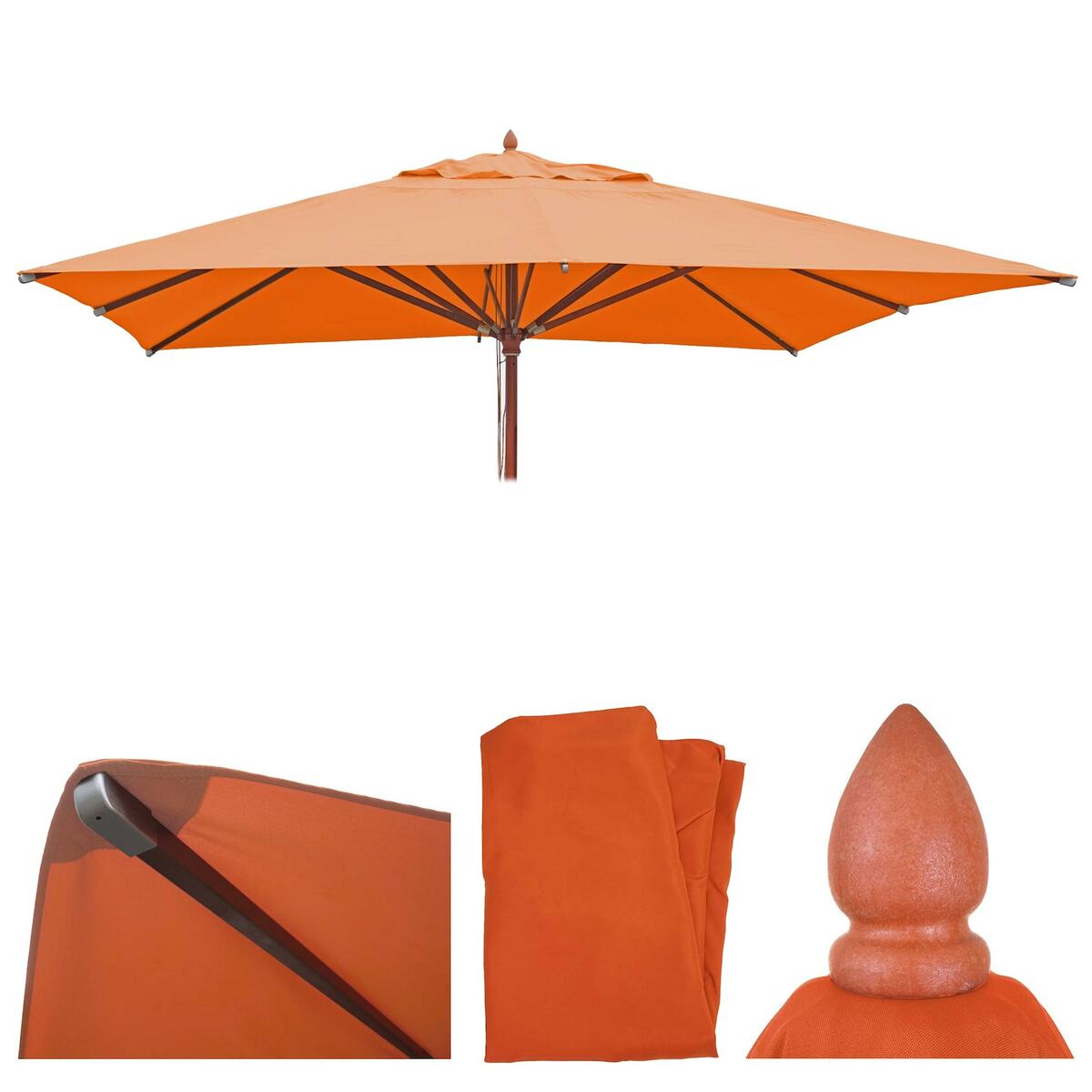 Bild 1 von Ersatz-Bezug für Gastronomie Holz-Sonnenschirm MCW-C57, Sonnenschirmbezug Ersatzbezug, eckig 4x4m Polyester 3kg ~ terracotta