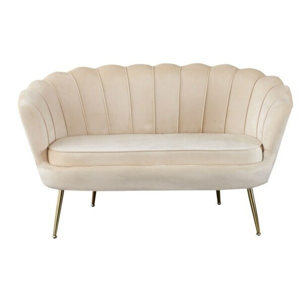 Bild 1 von CASAVANTI Sofa 2-Sitzer beige - Inklusive hohem Sitzkissen - Samtbezug - Chromgestell - vergoldet - Muschelsofa - Loungesofa