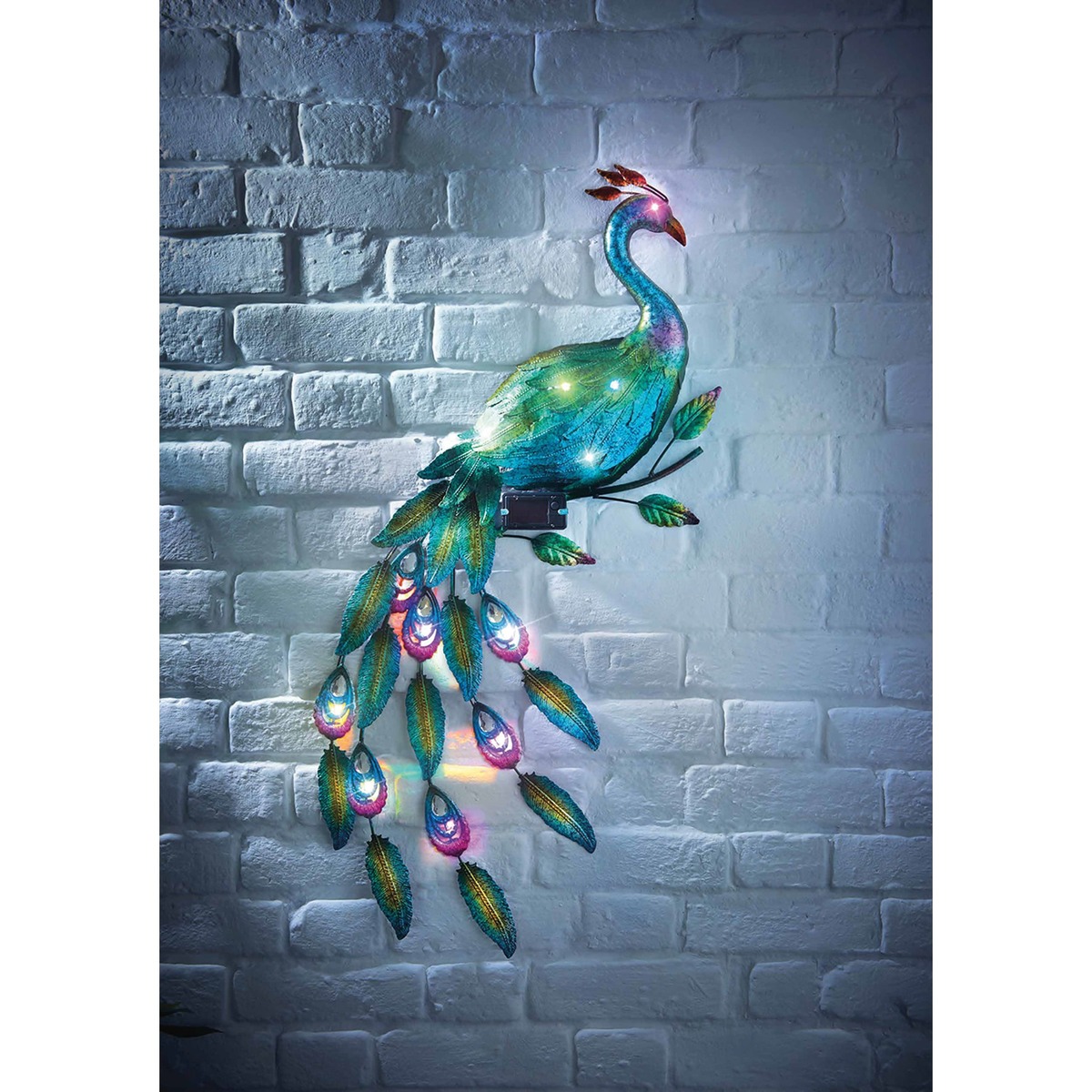 Bild 1 von Solar Wanddeko Pfau micro LEDs 92 x 63 x 6 cm