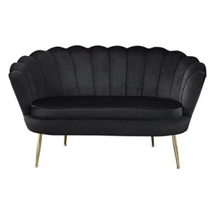 CASAVANTI Sofa 2-Sitzer schwarz - Inklusive hohem Sitzkissen - Samtbezug - Chromgestell - vergoldet - Muschelsofa - Loungesofa