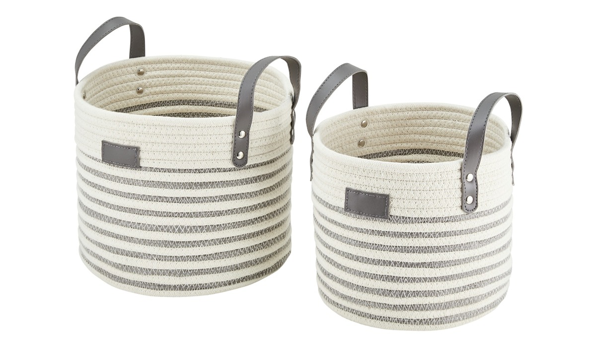 Bild 1 von Aufbewahrungskörbe, 2er-Set grau Baumwolle, PVC, Kunststoff, Papier, Polyester Maße (cm): H: 21  Ø: [26.0] Prospektangebote