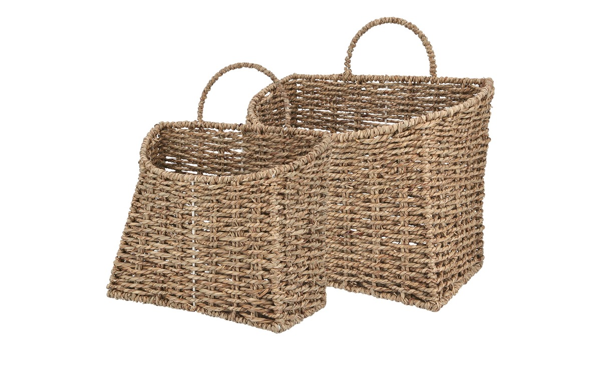 Bild 1 von Hänge-Aufbewahrungskorb, 2er Set braun Metall, Seegras Maße (cm): B: 31 H: 33 T: 18 Prospektangebote