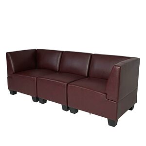 Modular 3-Sitzer Sofa Couch Moncalieri, Kunstleder ~ rot-braun, hohe Armlehnen