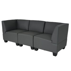Modular 3-Sitzer Sofa Couch Moncalieri, Kunstleder ~ dunkelgrau, hohe Armlehnen
