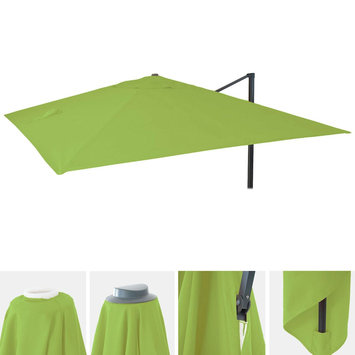 Bild 1 von Ersatz-Bezug für Luxus-Ampelschirm MCW-A96, Sonnenschirmbezug Ersatzbezug, 3,5x3,5m (Ø4,95m) Polyester 4kg ~ hellgrün