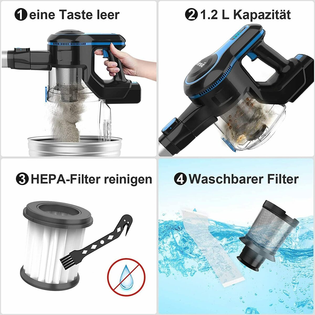 Bild 3 von RCB Akku-Handstaubsauger INSE, Handstaubsauger mit Akku 20KPa, 6 in 1 Kabelloser 1,2L