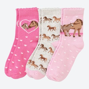 Mädchen-Socken mit Pferde-Muster, 3er-Pack