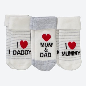 Baby-Frottee-Socken mit tollem Spruch, 3er-Pack