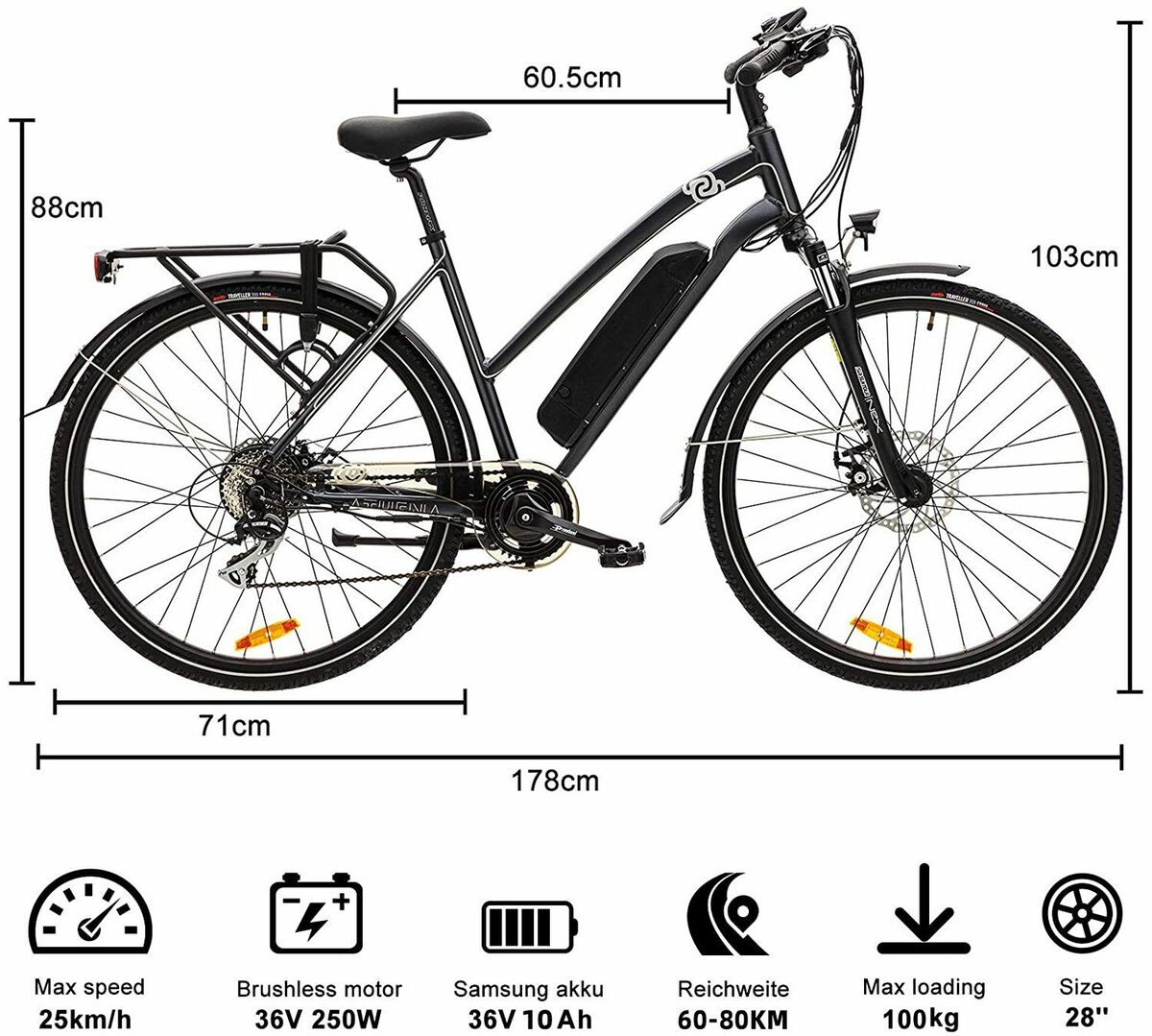 Bild 2 von VECOCRAFT E-Bike Athena, 8 Gang Shimano ALTUS Schaltwerk, Kettenschaltung, Heckmotor 250,00 W