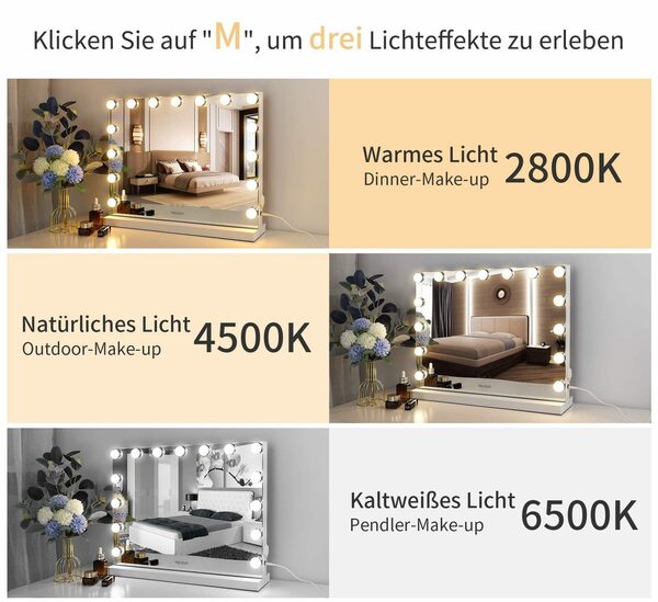 Bild 2 von Fine Life Pro Kosmetikspiegel Hollywood Kosmetikspiegel 15LED (Set), LED,Touch-Steuerung Schminkspiegel Hollywood-Stil