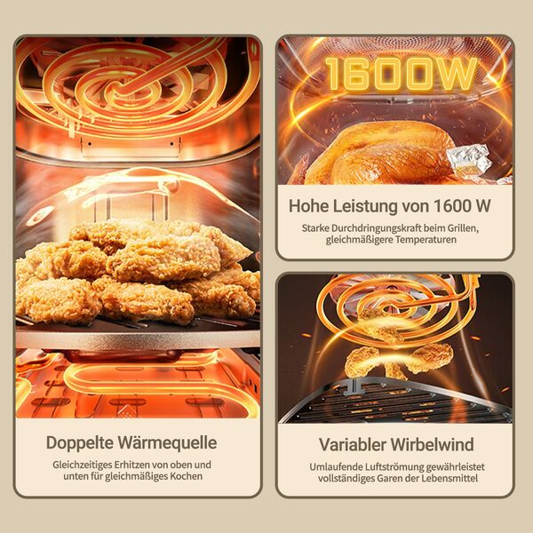 Bild 3 von EUARY Heißluftfritteuse 5.5L XXL Ohne Öl Air Fryer 1600W Heizluft Fritteuse LED-Touchscreen, Airfryer Einstellbare Zeit/Temperaturregelung für Luftbraten, Braten