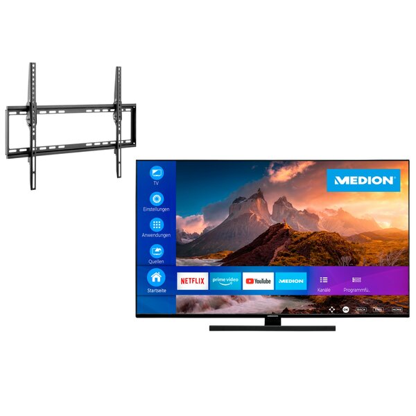 Bild 1 von MEDION LIFE® X15040 (MD 30606) QLED Smart-TV, 125,7 cm (50'') Ultra HD Display inkl. Wandhalterung Tilt Basic - ARTIKELSET