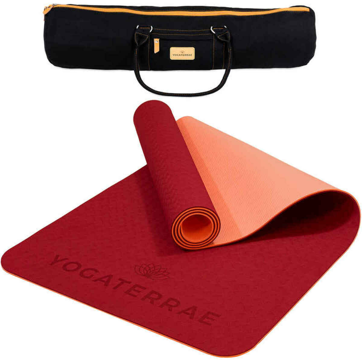 Bild 1 von Yogamatte aus TPE in Bordeaux Coral + Transport und Spanngurt + Tragetasche