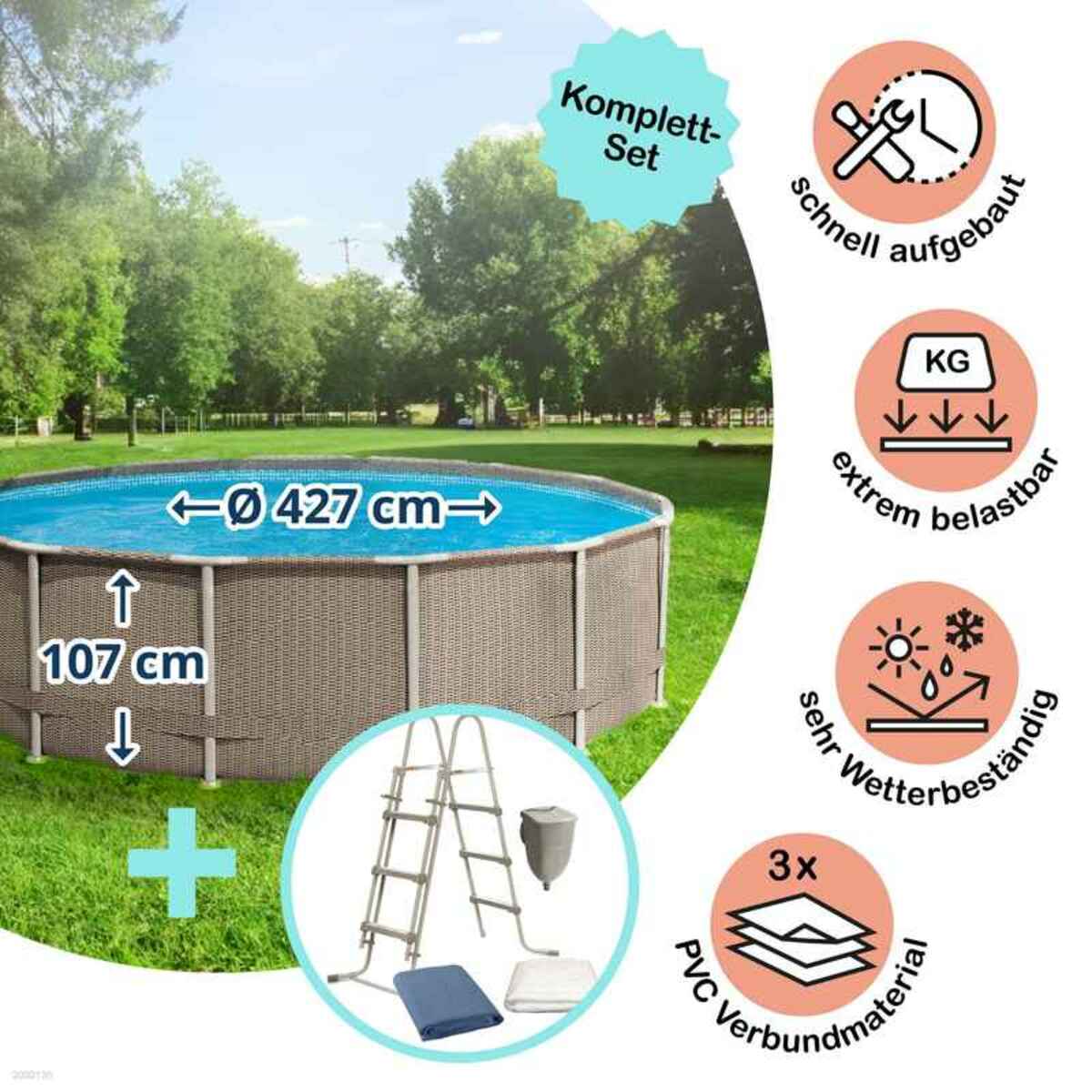 Bild 1 von Planet Pool Frame Pool Set Rattan Braun 427 x 107 cm (3000130)