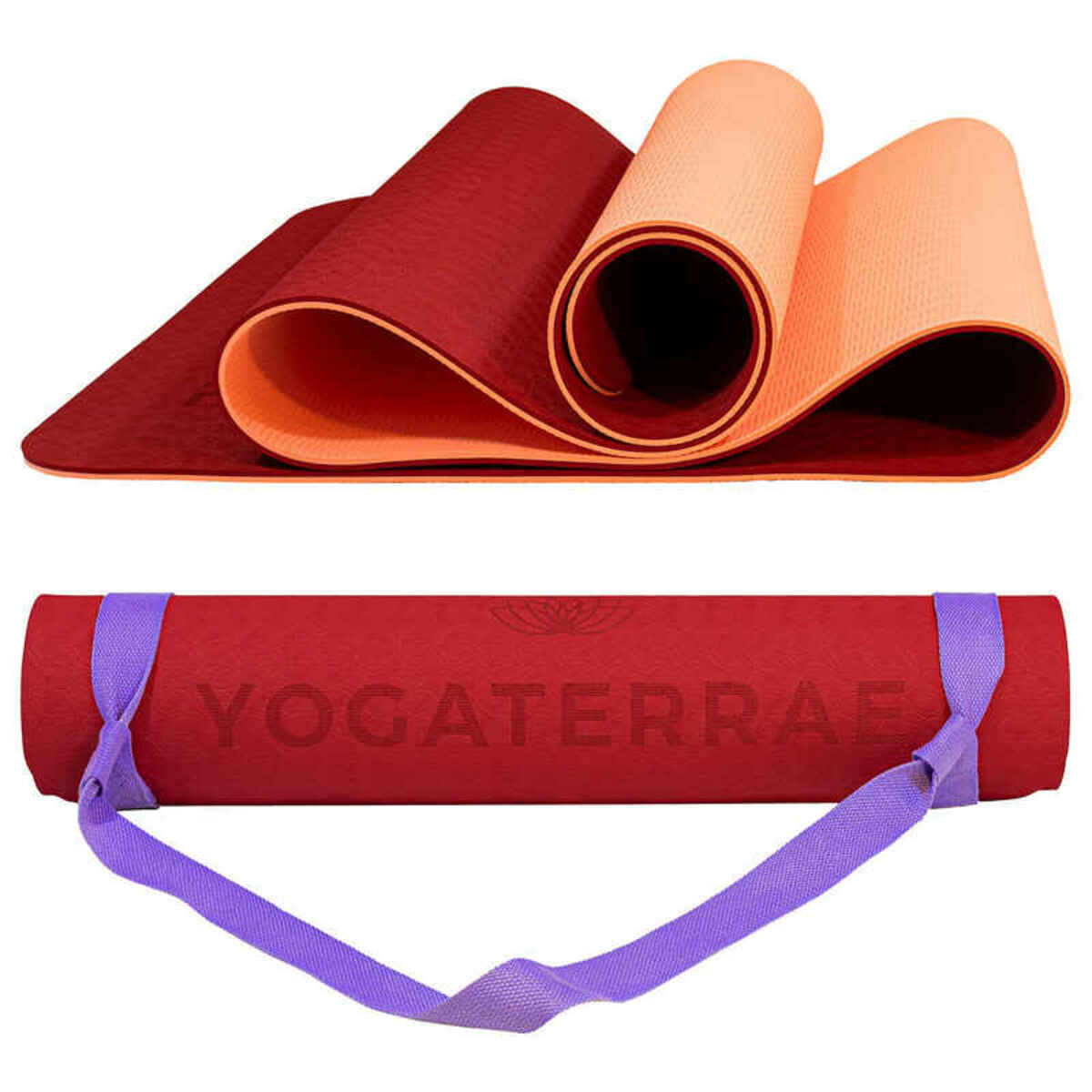 Bild 1 von Yogamatte aus TPE in Bordeaux Coral + trage und Spanngurt