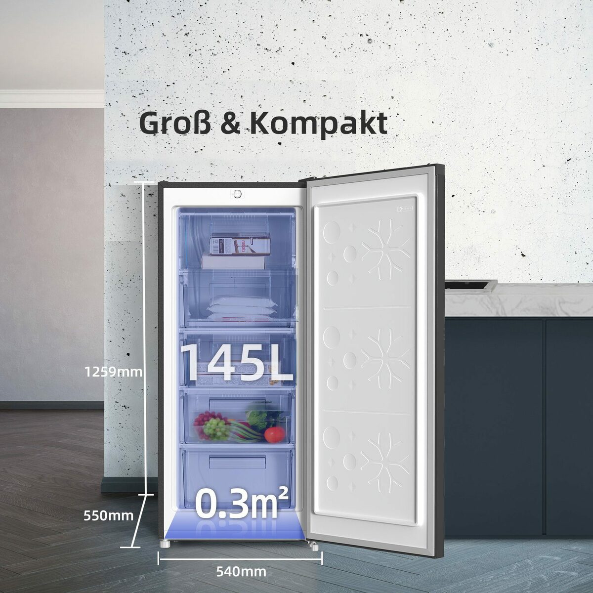 Bild 2 von CHiQ Gefrierschrank FSD160D4E, 126 cm hoch, 54 cm breit, 4 Sterne 145L Gefrierschrank,12 Jahre Garantie auf den Kompressor