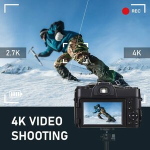 Fine Life Pro 4K Ultra HD R10 Digitalkamera Systemkamera (48 MP, 16x opt. Zoom, WLAN (Wi-Fi), inkl. 4K-Videofunktion, 5 Serienbildfunktionen, 16-facher Digitalzoom, Kostenlose 32-GB-Speicherkart