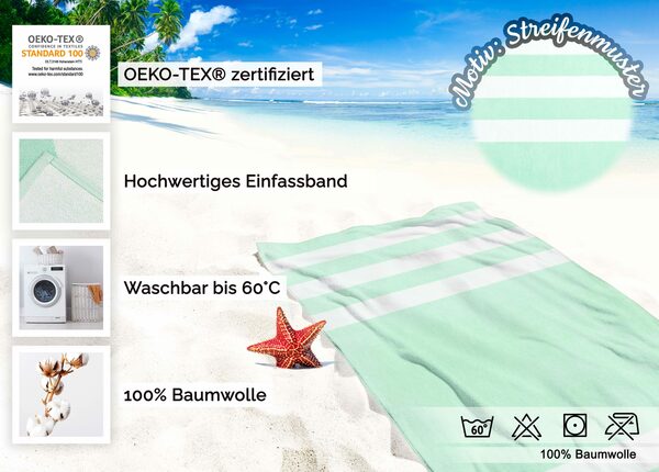 Bild 2 von ZOLLNER Strandtuch, Mikrofaser (1-St), 100 x 200 cm, 100% Baumwolle, gestreift, vom Hotelwäschespezialisten
