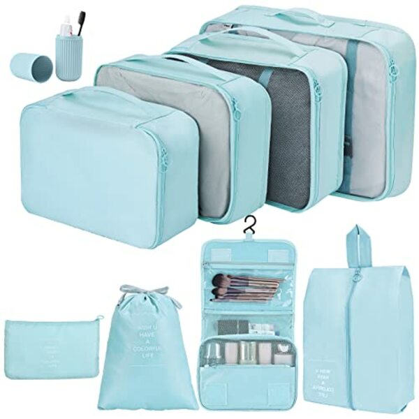 Bild 1 von Joyoldelf Koffer Organizer Set, Packing Cubes für Kleidung, Kleidertaschen für Koffer, 9-teilige Wasserfester Packwürfel Kofferorganizer Packtaschen Set mit Kosmetiktasche, Schuhbeutel