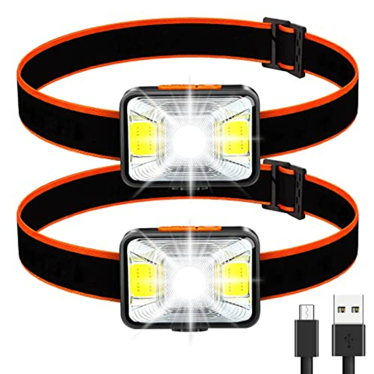 Bild 1 von Stirnlampe Led Wiederaufladbar, 2 Stück 2000 Lumens Superhell Kopflampe Stirnlampe Mit 5 Lichtmodi, IPX5 wasserdicht zum Angeln, Camping, Lesen, Wandern, Radfahren usw [ Inkl. Usb Kabel ]