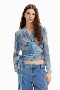 Wickelbluse Denim-Patches