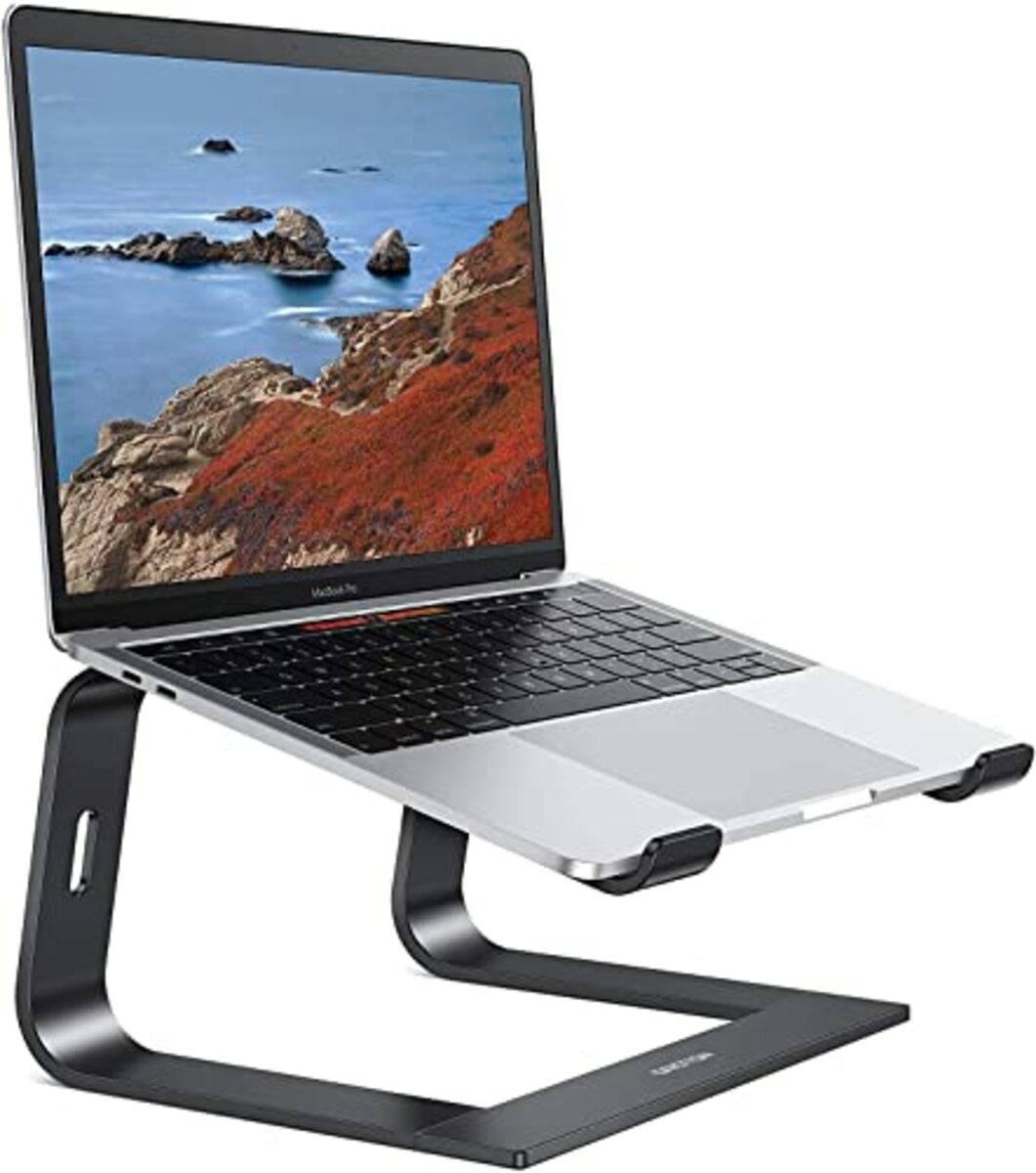 Bild 1 von OMOTON Laptop Ständer, Notebook Ständer mit Belüftung, Universal PC Riser Ergonomisch Laptop Halterung Aluminium für Laptops in 10-16 Zoll wie MacBook Pro/Air, HP, Dell, Lenovo, Huawei, Schwarz