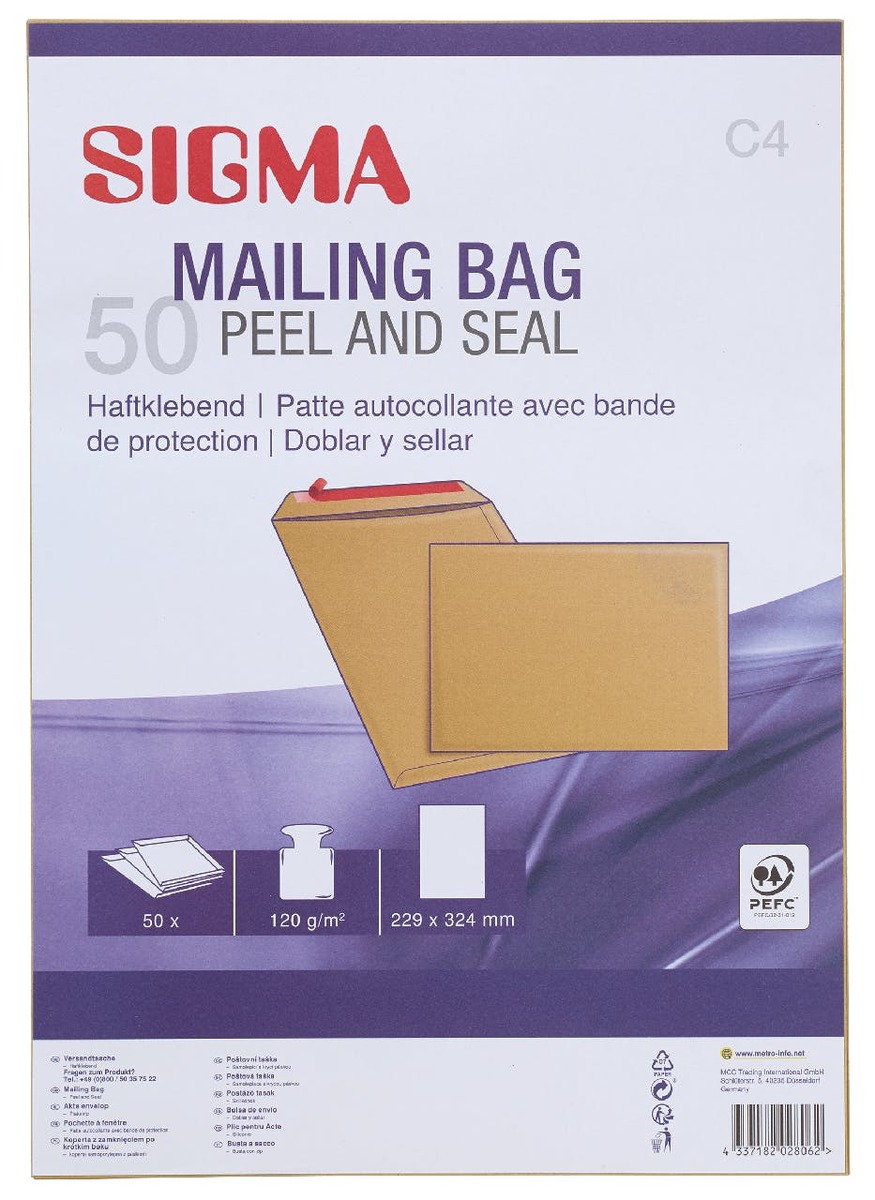 Bild 1 von SIGMA Versandtaschen, DIN C4, braun, 50 Stück
