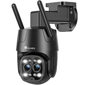 ctronics 2.5K 4MP Überwachungskamera Aussen WLAN 2,4GHz/5GHz Dual-Objektiv, IP Kamera Outdoor mit Automatisches Zoom-Tracking, Personenerkennung 6X Hybrid-Zoom 355°90° Farbnachtsicht Zwei-Wege-Aud
