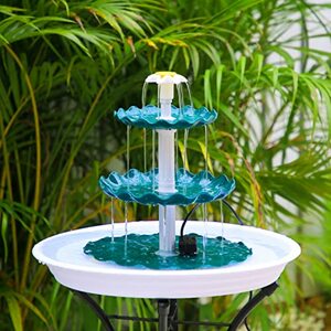 AISITIN DIY Deko Springbrunnen Grün,Vogeltränke Sets mit 3,5W USB Wasserpumpe, 3 stufige Vogelfütterer für Draußen,Vogelbad und DIY Brunnen Abnehmbar und Geeignet für Vogeltränke, Gartendekora