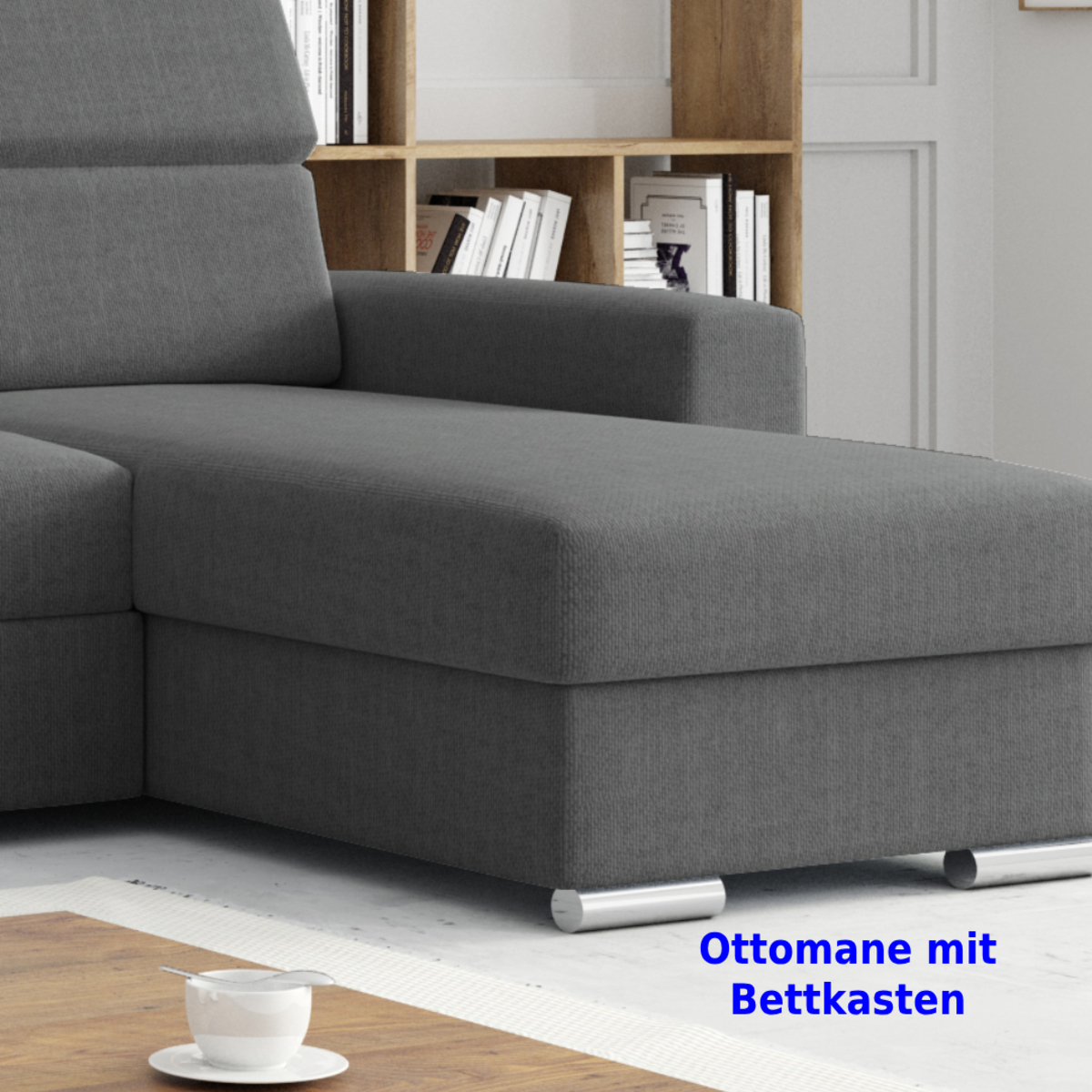 Möbel Punkt Ecksofa TOKIO Webstoff Anthrazit Grau mit Bett und