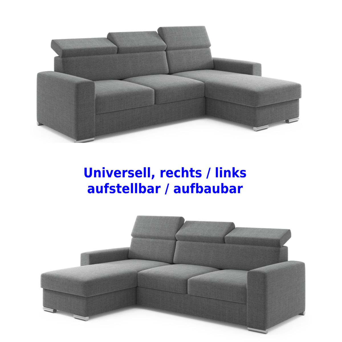Möbel Punkt Ecksofa TOKIO Webstoff Anthrazit Grau mit Bett und