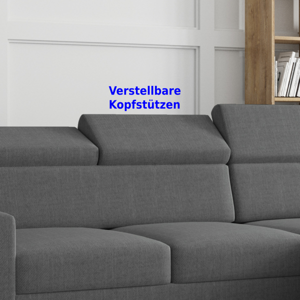 Möbel Punkt Ecksofa TOKIO Webstoff Anthrazit Grau mit Bett und