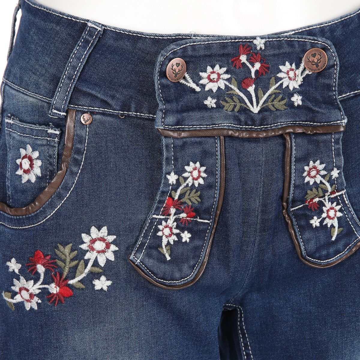 Trachtenjeans Damen Mit Bayern-Stickerei - Bequem Mit Stretch Für Oktoberfest & Volksfeste