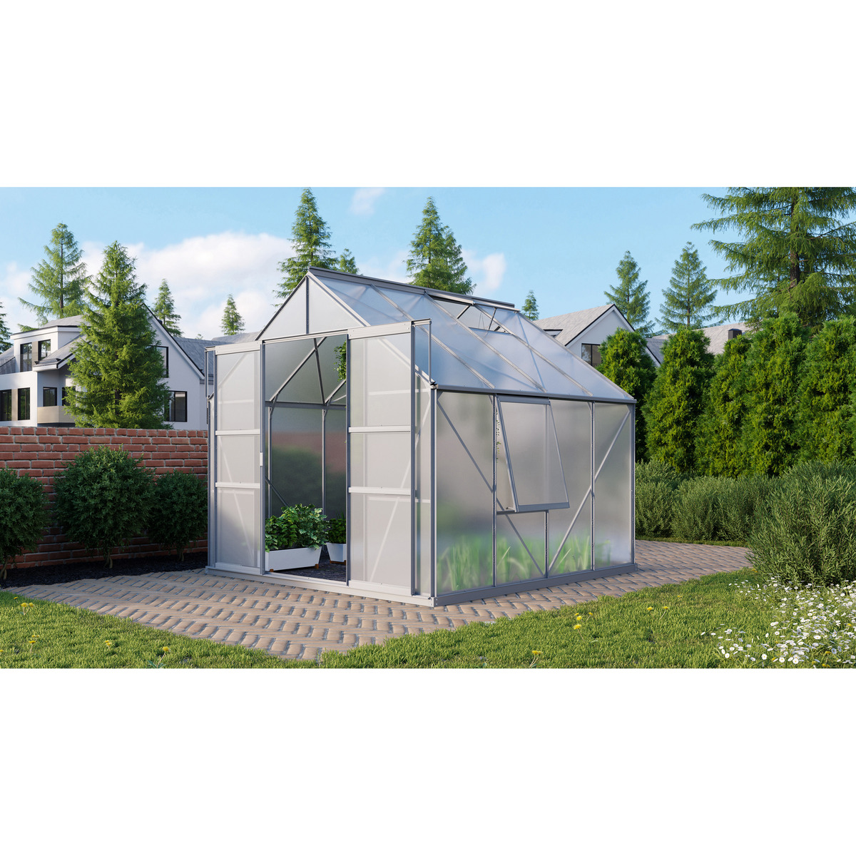 Bild 1 von Vitavia Gewächshaus 'Meridian 2 6700' 6 mm aluminiumfarben 254 x 254 cm