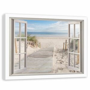 Feeby Bild im weißen Rahmen, Fenster zum Strand HORIZONTAL, 90x60