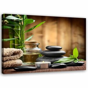 Feeby Leinwand, Zen Black Stones und Bambus HORIZONTAL, 90x60