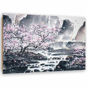 Feeby Deko-Panel, rosa Bäume HORIZONTAL, Wandkunstbild, verdeckter Rahmen, Deko