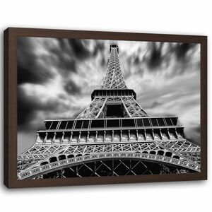 Feeby Bild im braunen Rahmen, Eiffelturm Schwarzweiss HORIZONTAL, hochwertiges Bild