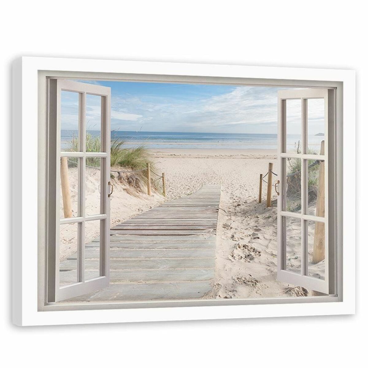 Bild 1 von Feeby Bild im weißen Rahmen, Fenster zum Strand HORIZONTAL, 60x40