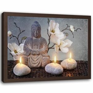 Feeby Bild im braunen Rahmen, Buddha Candles HORIZONTAL, hochwertiges Bild, Poster