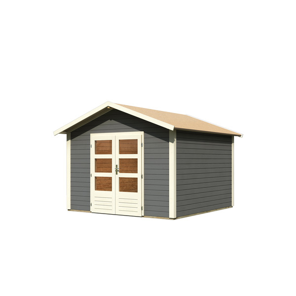 Karibu Gartenhaus 'Berge 2' terragrau mit Boden und Dachpappe 330 x 330