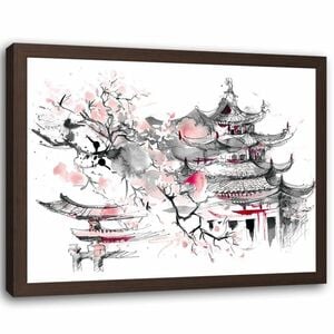 Feeby Bild im braunen Rahmen, Japan Art HORIZONTAL, hochwertiges Bild, Poster, Rahmen