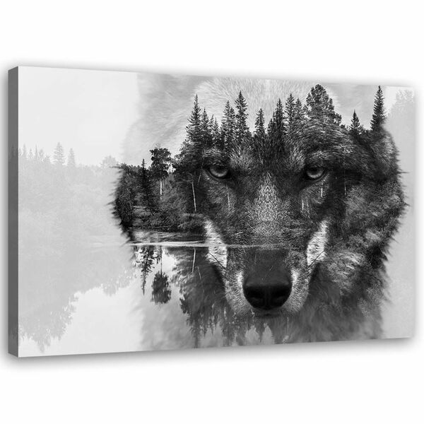 Bild 1 von Feeby Leinwand, grauer Wolf HORIZONTAL, 90x60